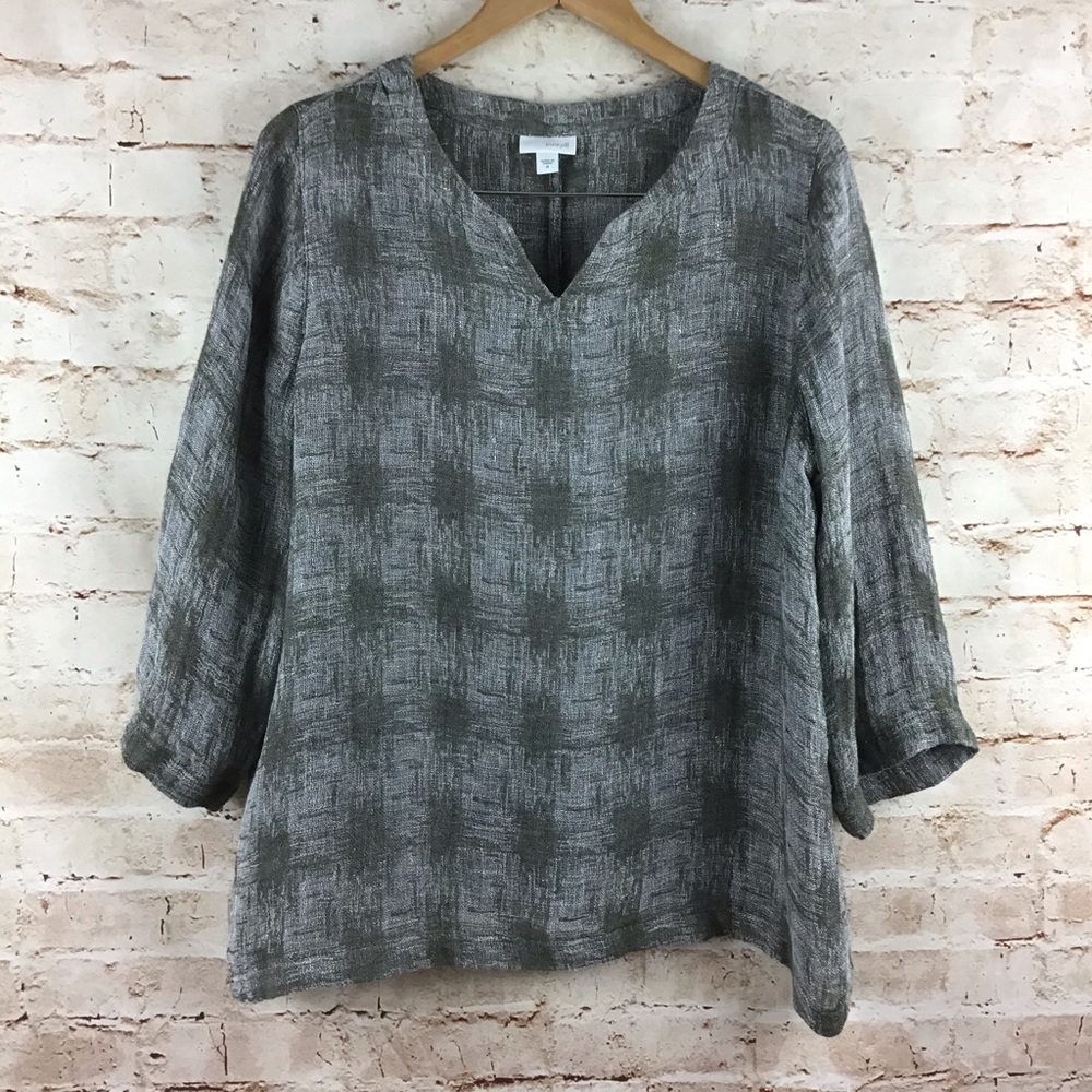 J. Jill Taupe Linen Top Med FREE SHIPPING